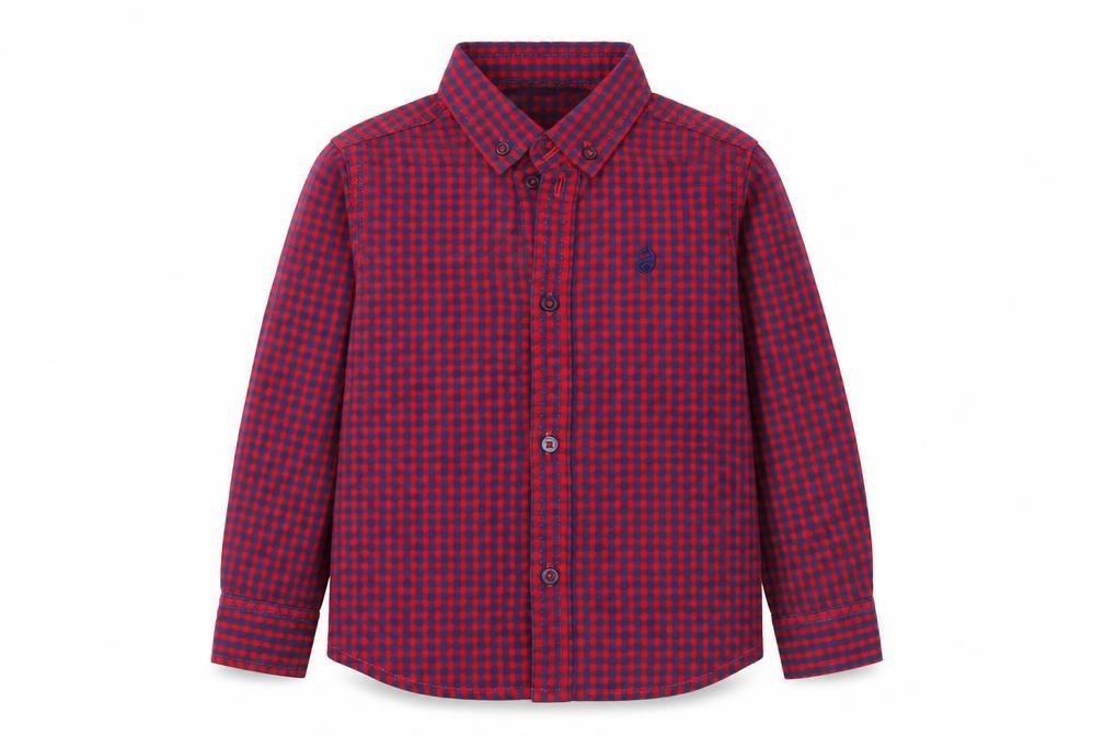 Front view of George boys’ red check basic button-up, size 2-3, years