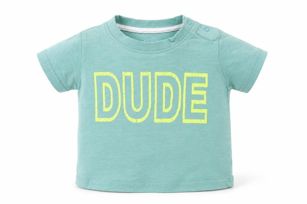 Front view of Primark boys’ green basic t-shirt, size 6-9, months