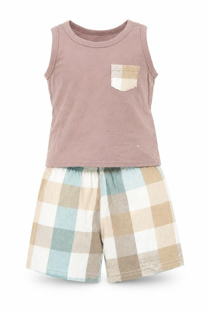 SheIn Boys Brown Check  Shorts Outfit/Set Size 18 Months