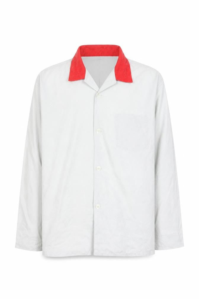 Front view of johns crafts men’s ivory button-up, size L