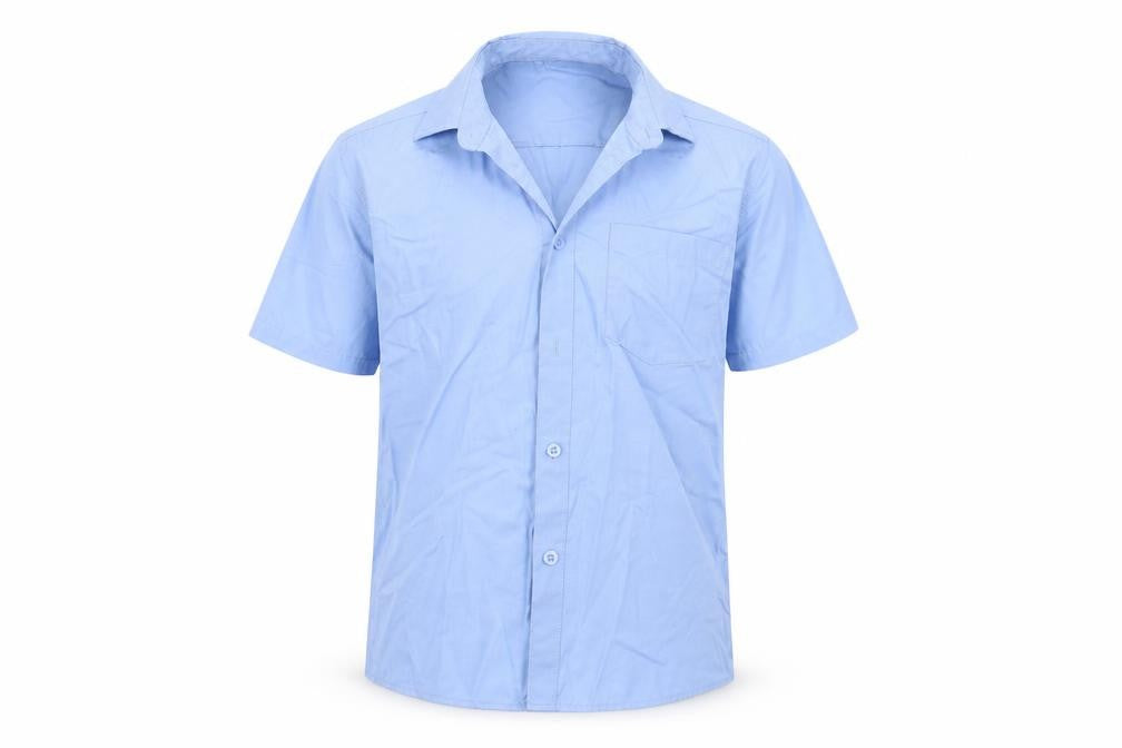 Front view of Tu boys’ blue basic button-up, size 9, years