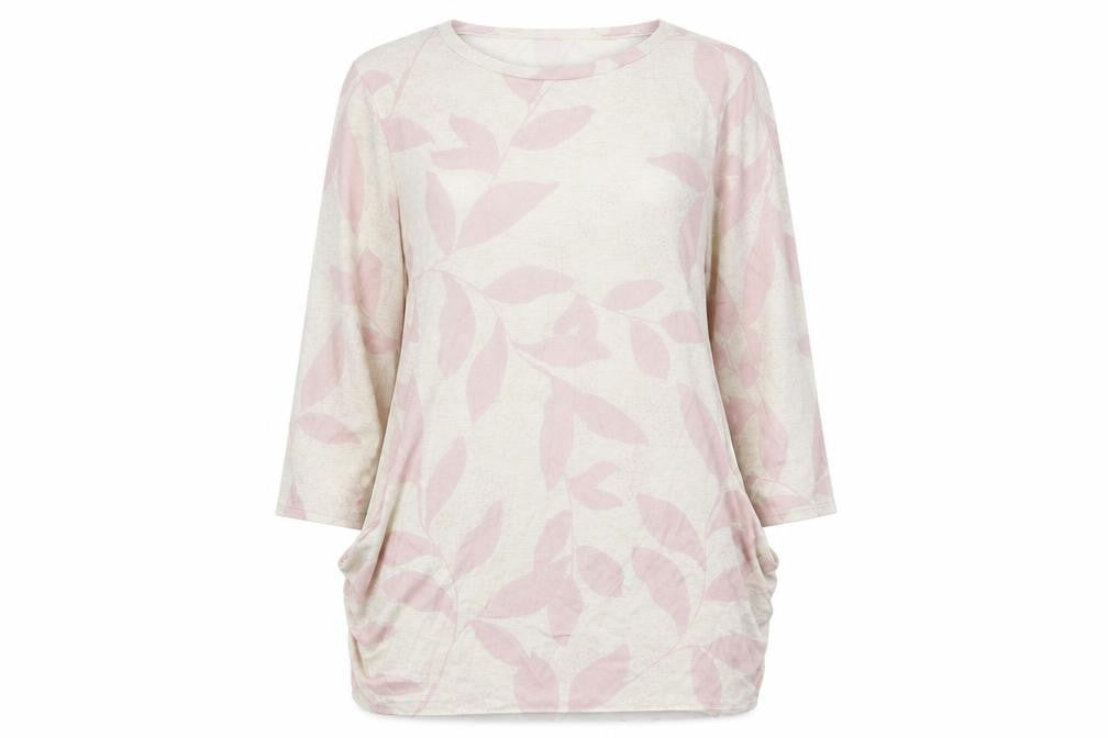 Front view of Bonmarché women’s ivory floral jumper, size UK 14