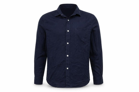 Front view of Burton men’s blue button-up, size L