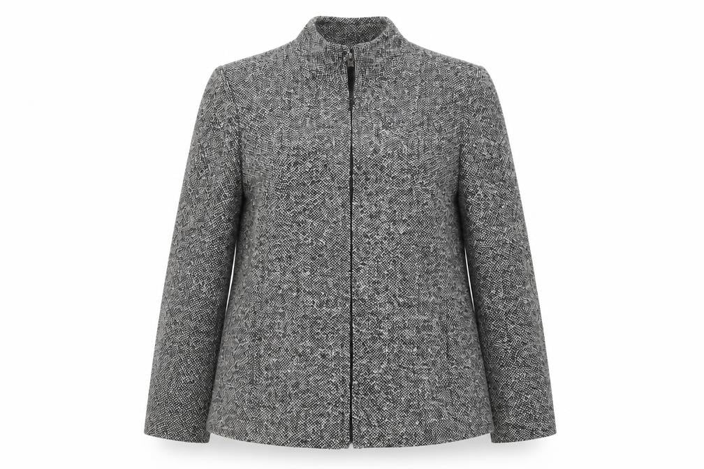 Front view of AMARANTO women’s grey jacket coat, size UK 10