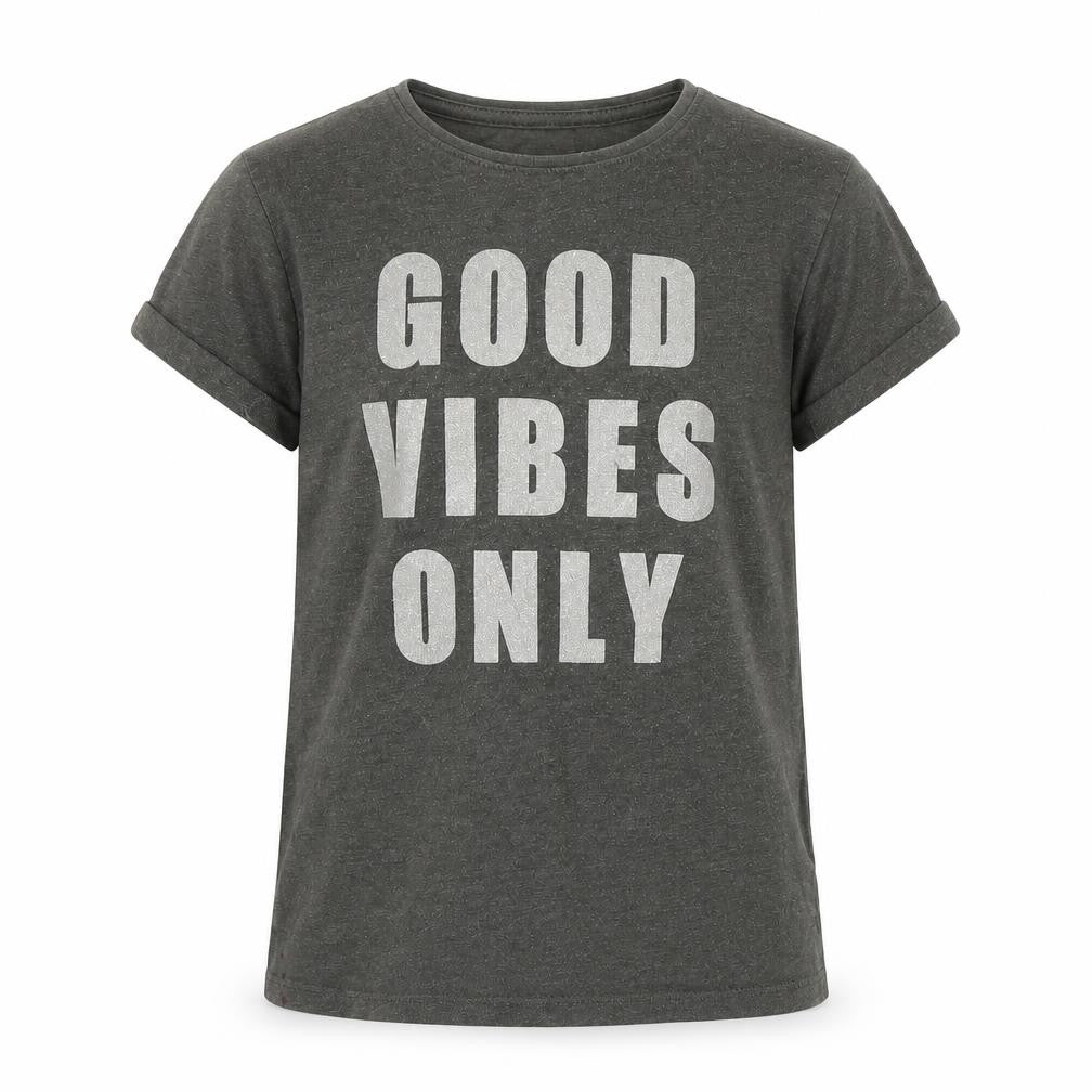 Front view of Primark girls’ grey colourblock basic t-shirt, size 7, years