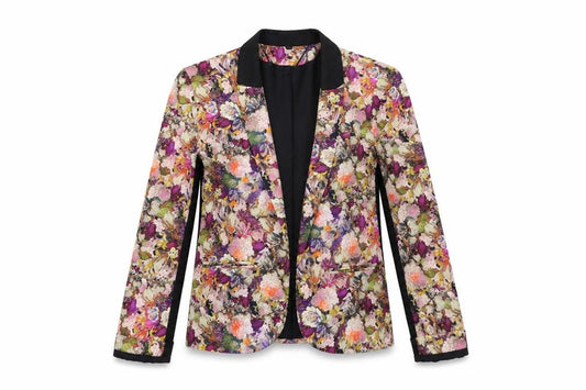 Front view of Topshop women’s multicoloured floral jacket, size UK 6