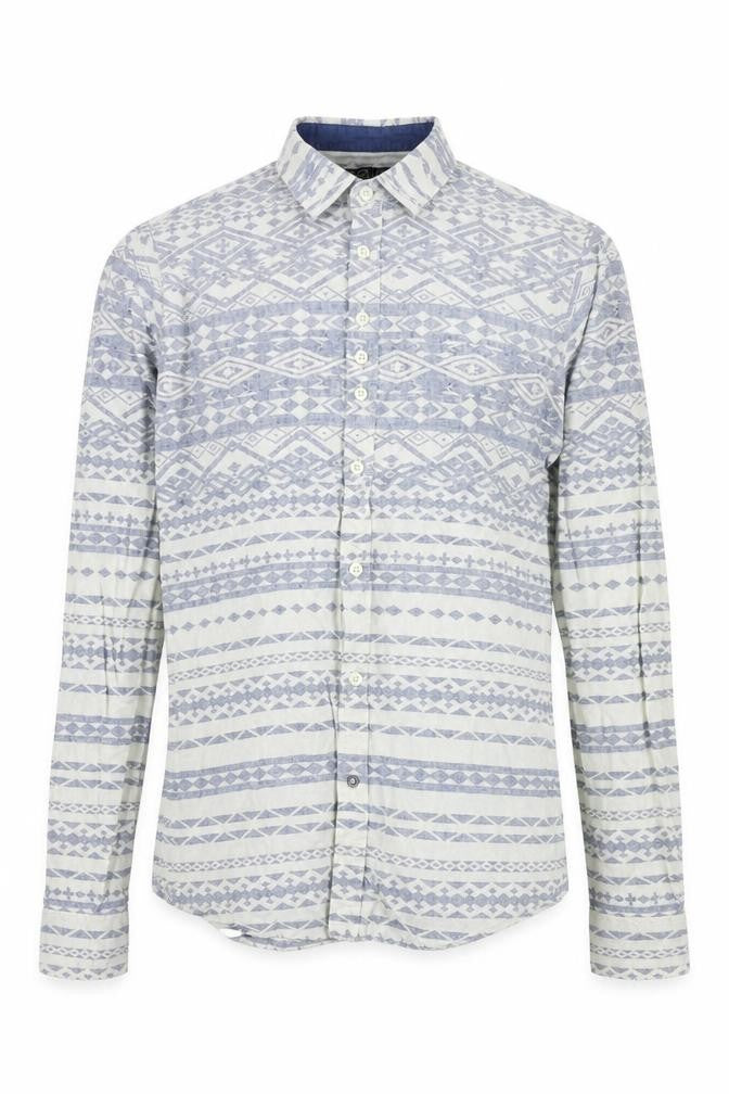 Front view of FLY53 boys’ blue geometric basic button-up, size M