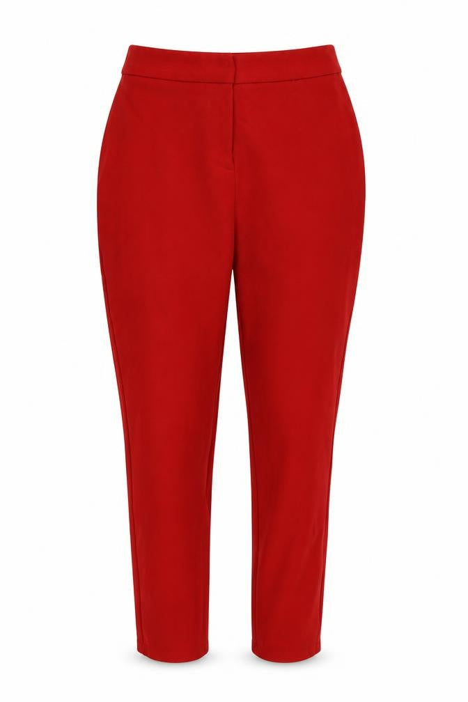 Front view of Missguided women’s red trousers, size UK 10, 20-inch leg