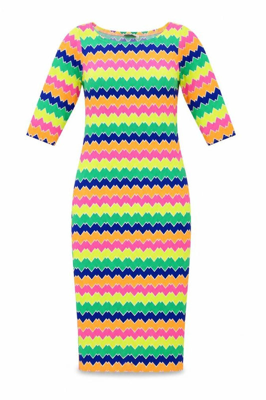 Front view of Zack London women’s multicoloured striped fit & flare, size UK 8
