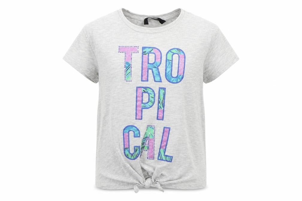 Front view of George girls’ grey basic t-shirt, size 5-6, years - tro pi cal