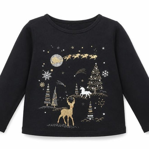 Nutmeg Boys Black   Fit & Flare  Size 12-18 Months  - deers christmas