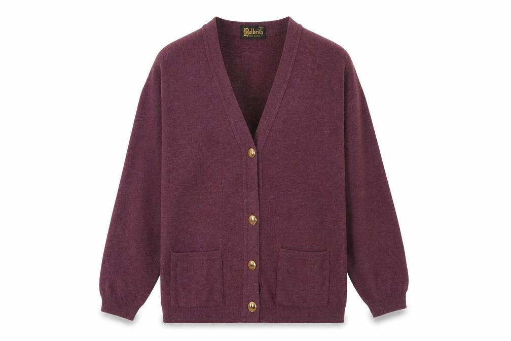 Front view of Dalkeith women’s purple cardigan jumper, size UK 36