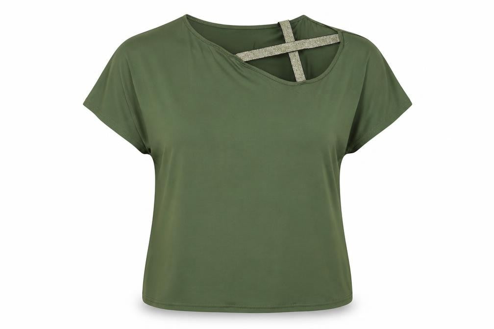 Front view of Preworn women’s green basic blouse, size 2XL