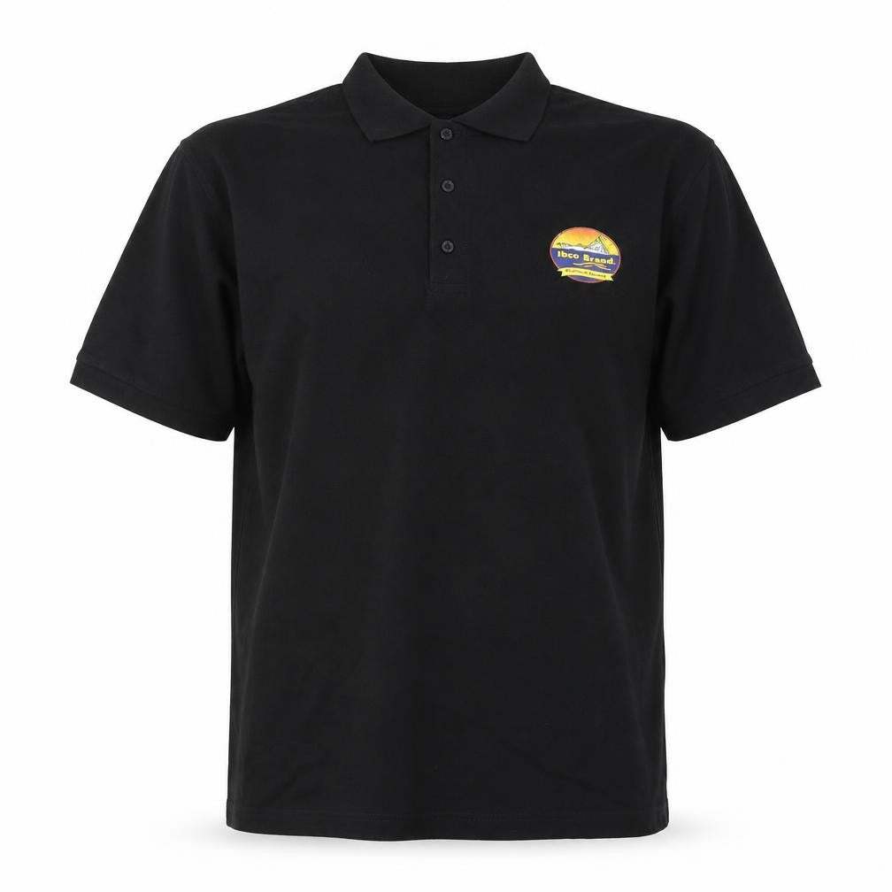 Front view of Seamark men’s black polo, size M