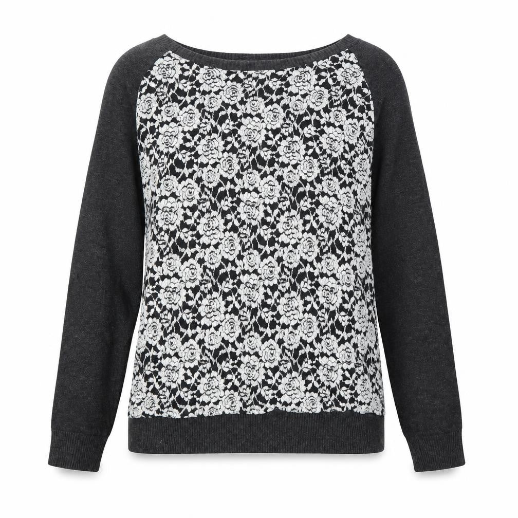 Front view of Marks & Spencer women’s blue floral jumper, size UK 10