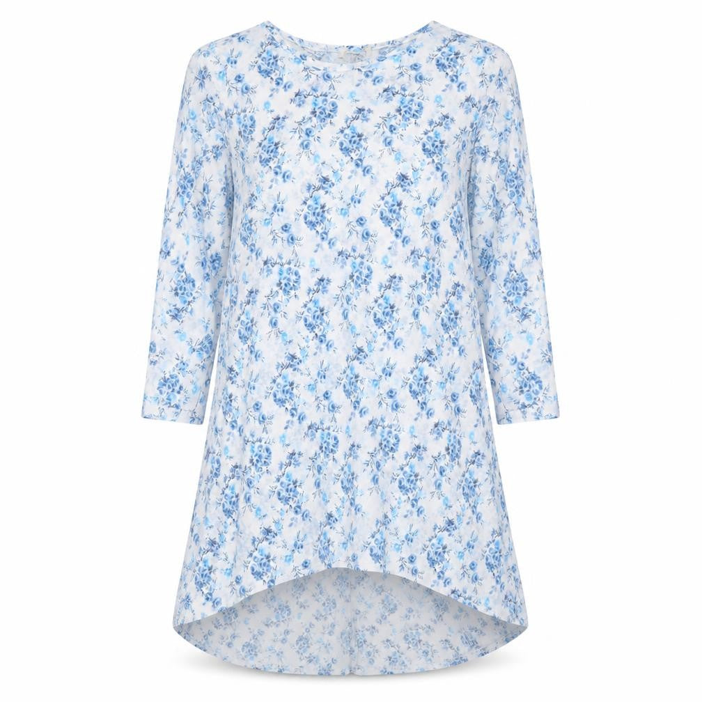 Preworn Womens Blue Floral  Tunic Blouse Size M