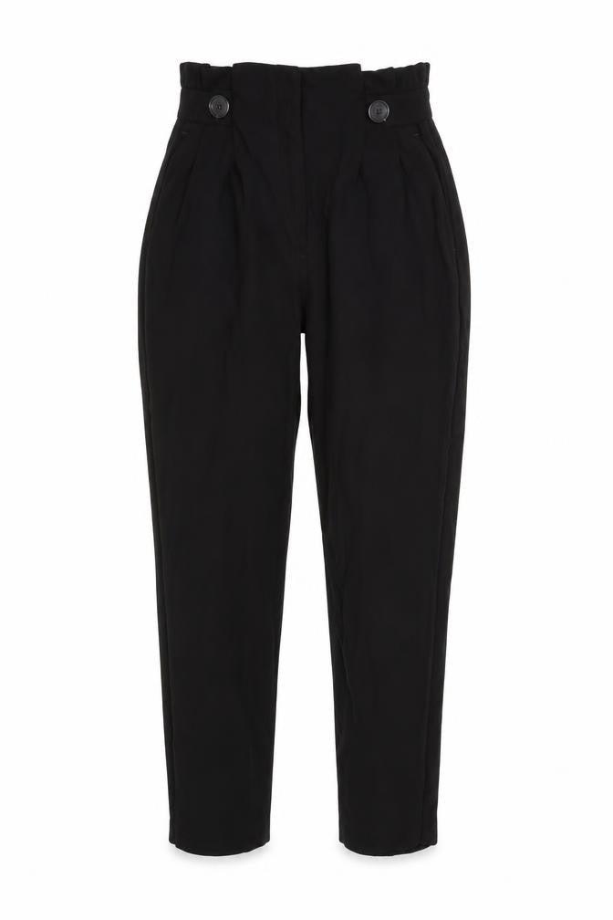 Front view of H&M women’s black trousers, size UK 8, 27-inch leg