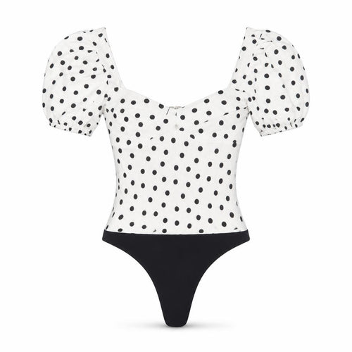 Miss Selfridge Womens White Polka Dot  Bodysuit One-Piece Size 4