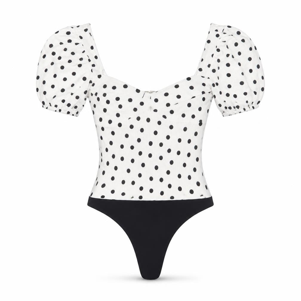 Miss Selfridge Womens White Polka Dot  Bodysuit One-Piece Size 4