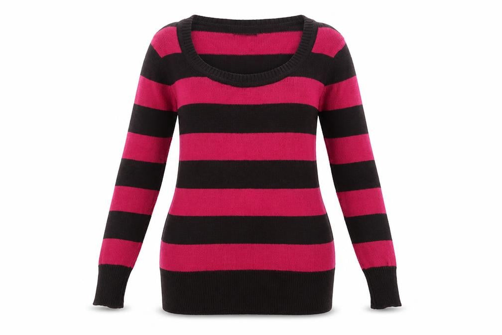 Front view of Max women’s pink striped knit jumper, size S