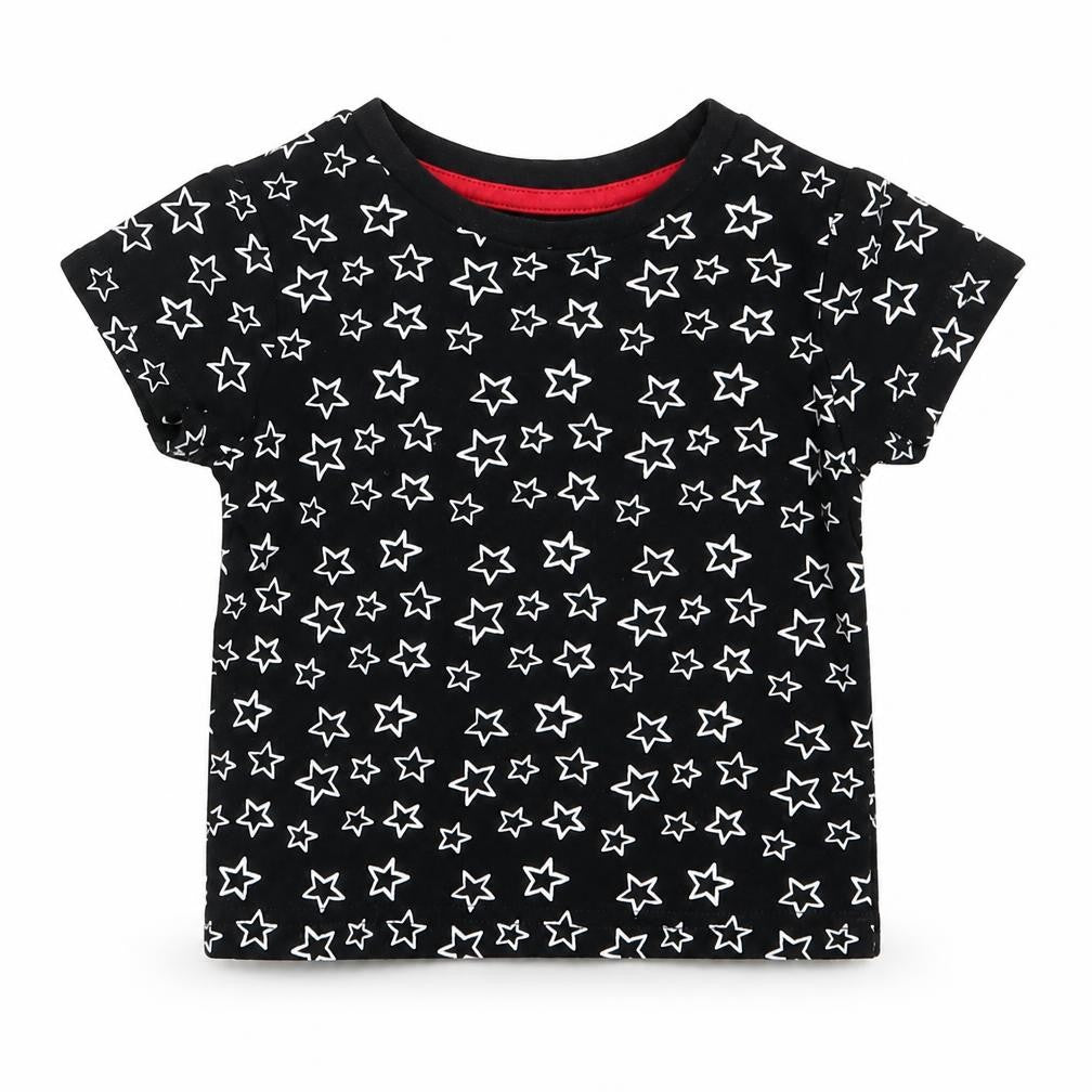Front view of Early Days Baby Black Geometric Basic T-Shirt, size 12-18, Months - Stars