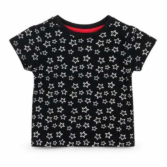 Front view of Early Days Baby Black Geometric Basic T-Shirt, size 12-18, Months - Stars