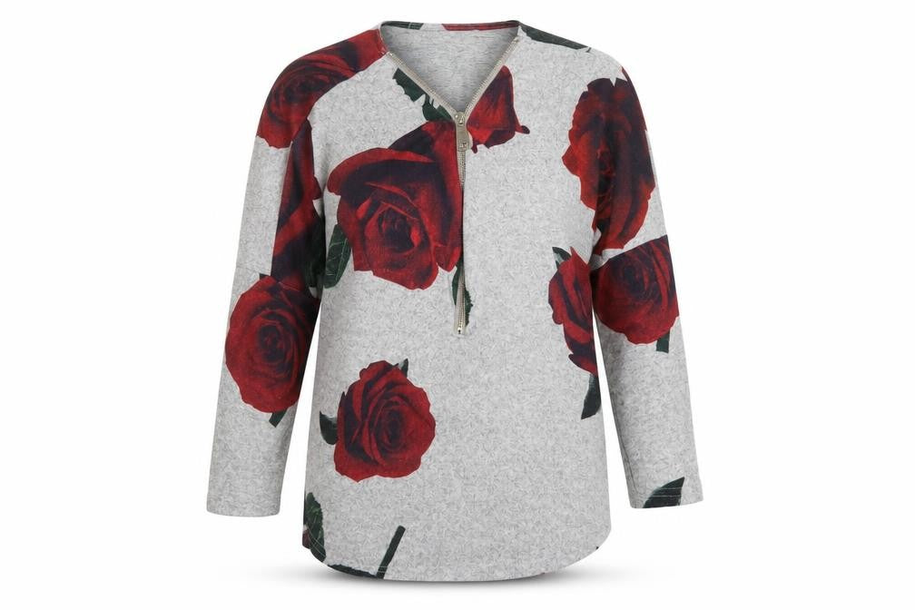 Front view of Stella women’s grey floral knit basic t-shirt, size UK 8