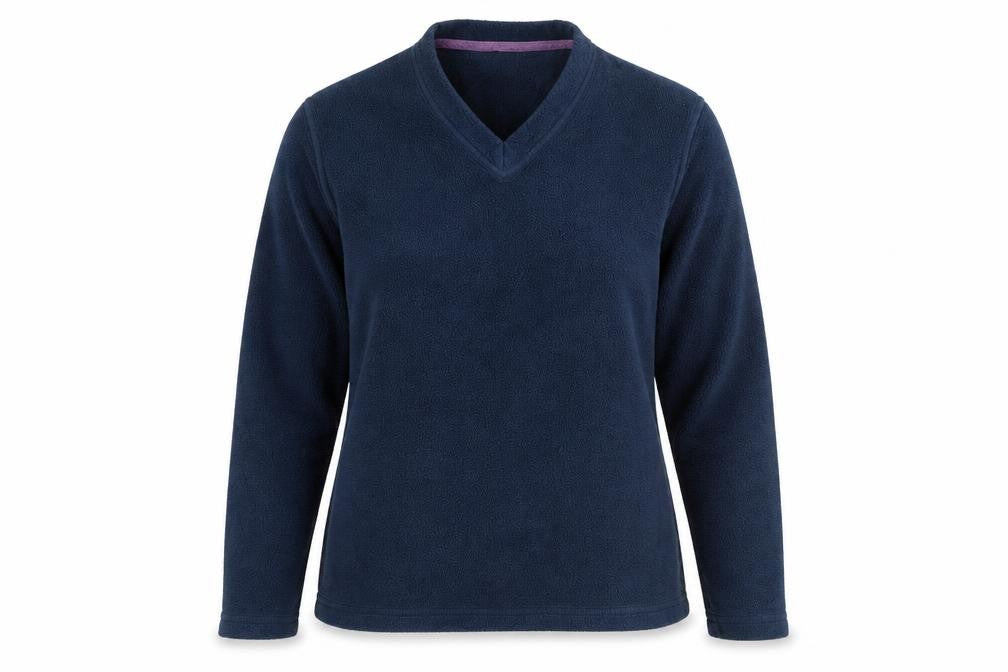 Front view of Millets women’s blue fleece pullover sweatshirt, size XS