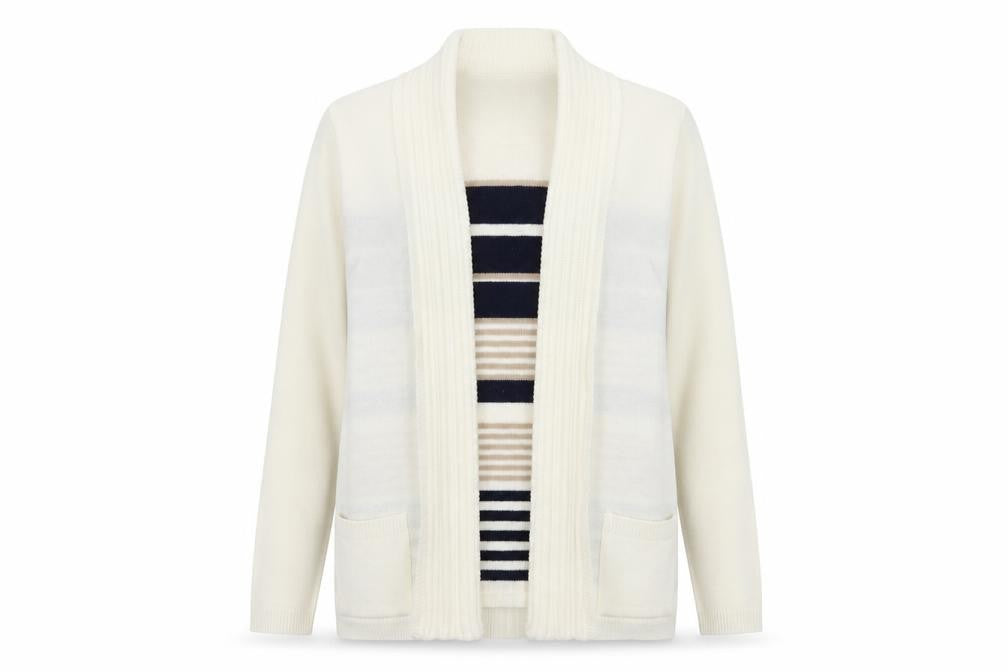 Front view of Envy women’s white striped knit jumper, size M