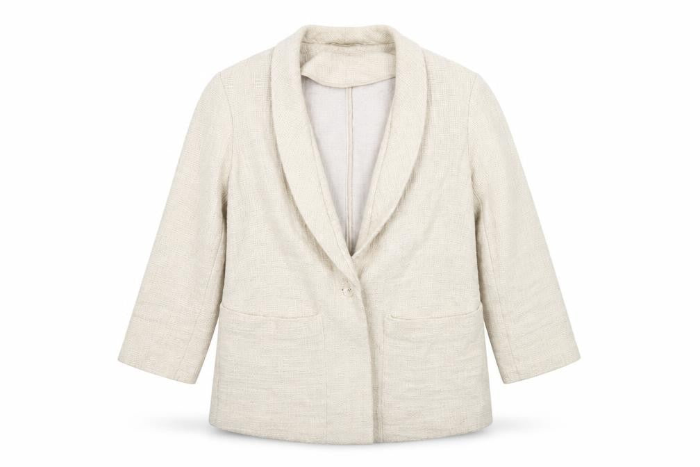 Front view of Skin and Threads women’s ivory jacket blazer, size M