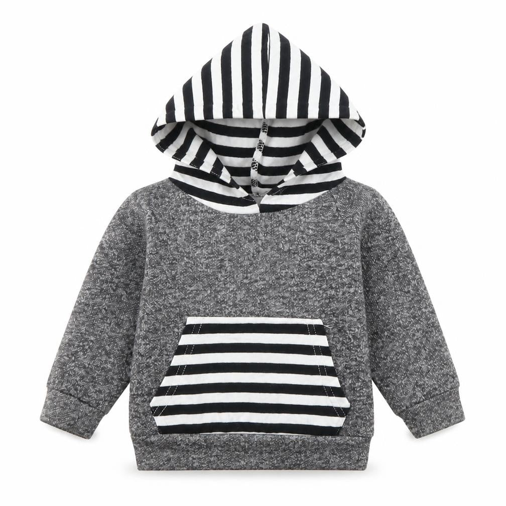 Front view of Preworn boys’ grey striped basic casual, size 3-6, months