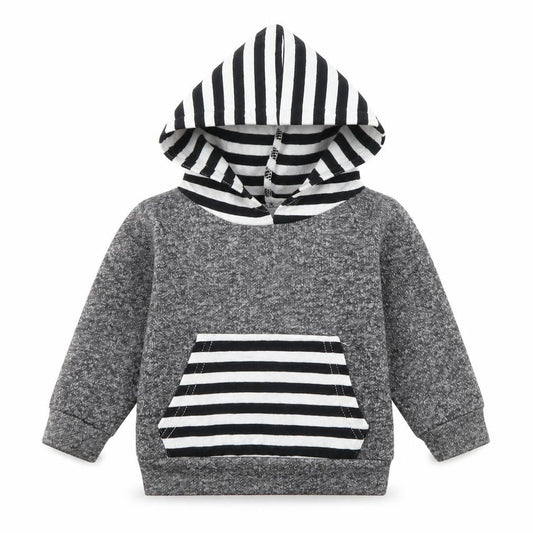 Front view of Preworn boys’ grey striped basic casual, size 3-6, months