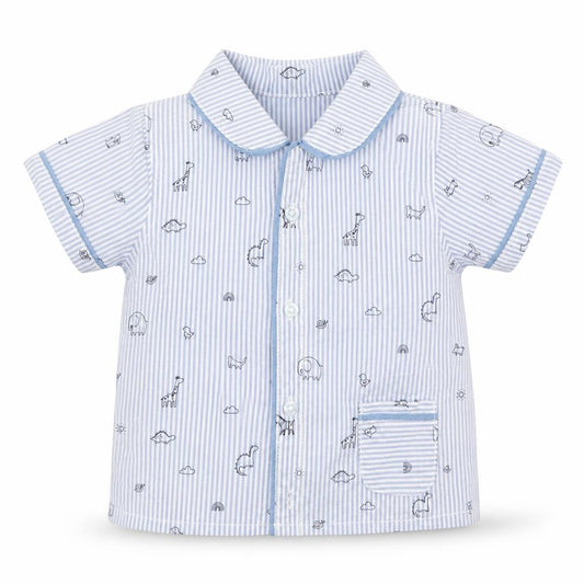 Front view of George boys’ black striped basic button-up, size 6-9, months - animals