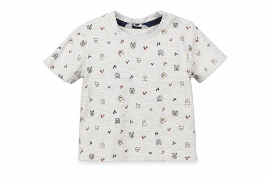Front view of Primark Baby Grey Basic T-Shirt, size 6-9, Months - Cat Print
