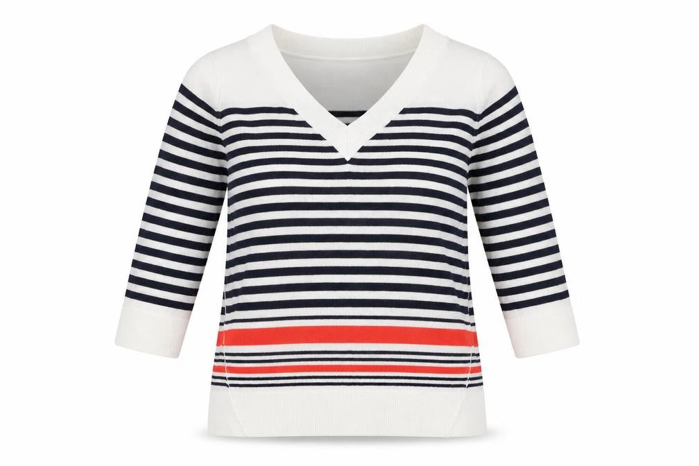 Front view of F&F women’s white striped jumper, size UK 10