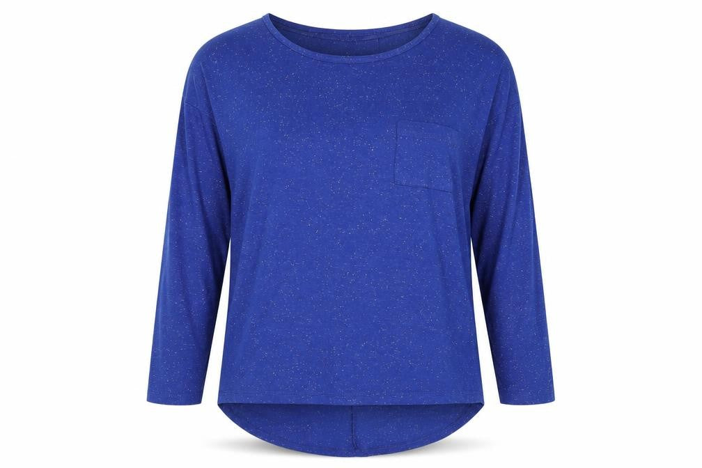 Front view of Atmosphere women’s blue basic t-shirt, size UK 6