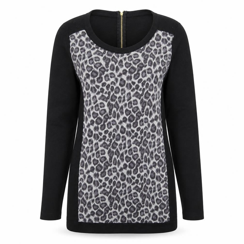 Front view of Next women’s black animal print knit jumper, size UK 12