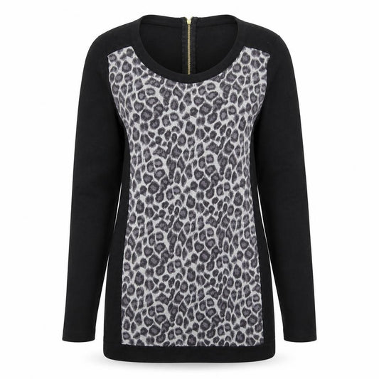 Front view of Next women’s black animal print knit jumper, size UK 12