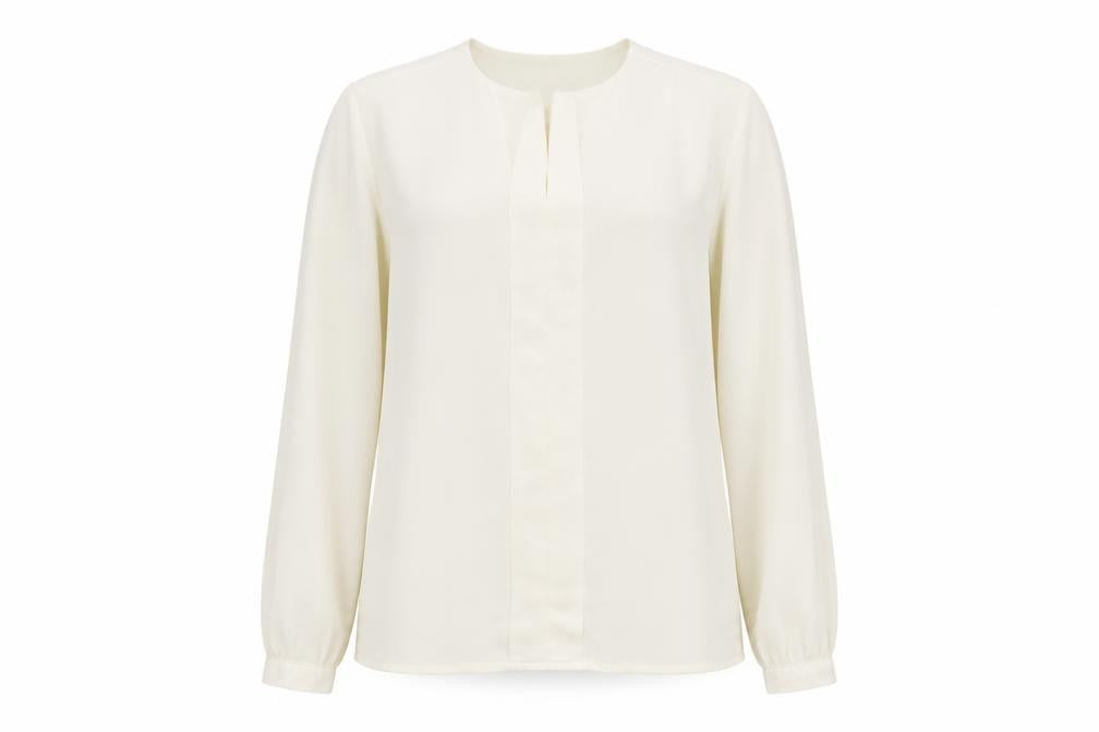 Front view of Avenue women’s white basic blouse, size UK 14