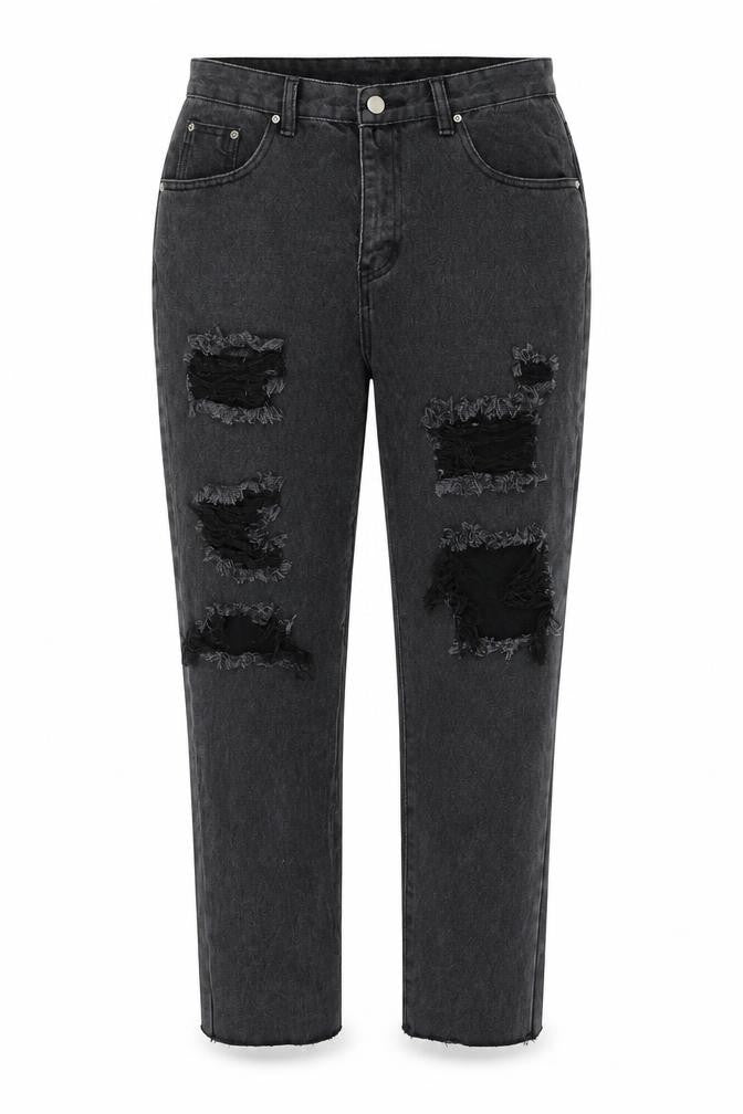 Front view of SHEIN women’s black denim straight jeans, size M, 27-inch leg