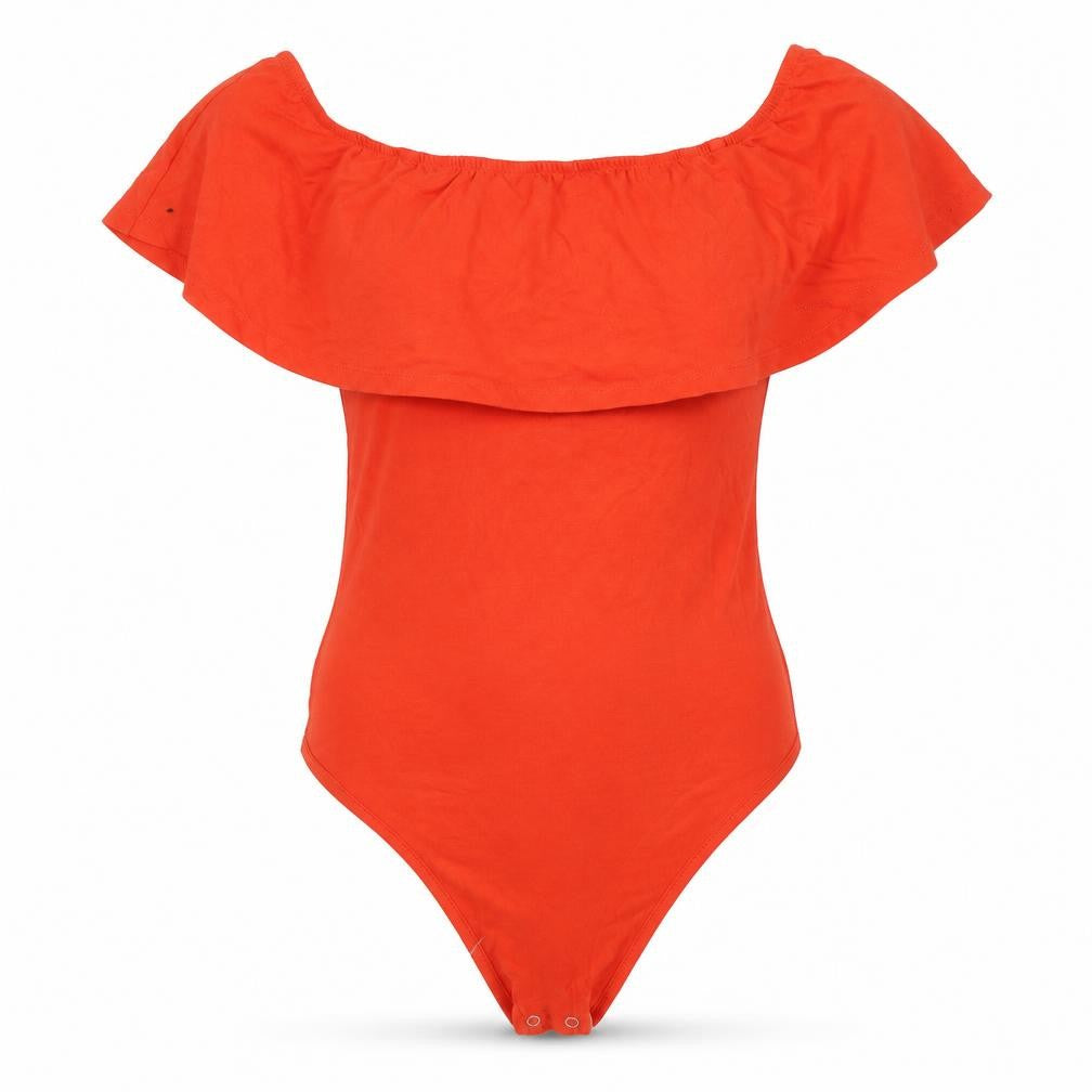 Front view of Primark women’s orange leotard one-piece, size UK 12
