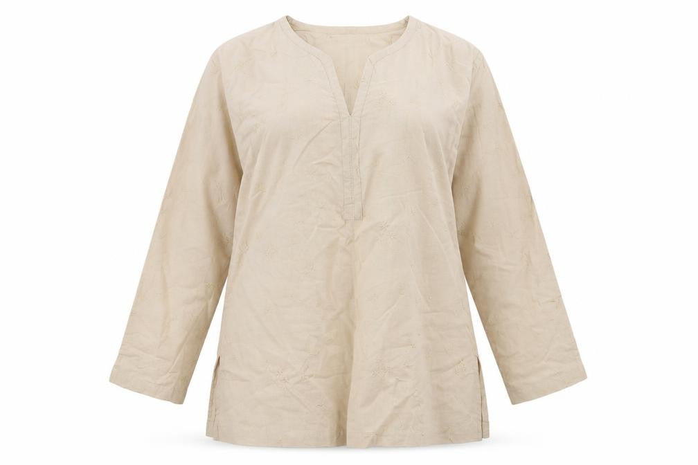 Akal Womens Beige Floral  Tunic Blouse Size XL