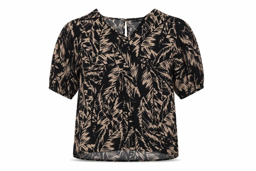 Front view of F&F women’s black floral basic blouse, size UK 12
