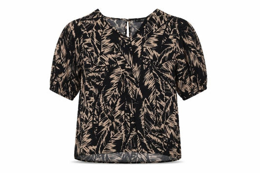 Front view of F&F women’s black floral basic blouse, size UK 12