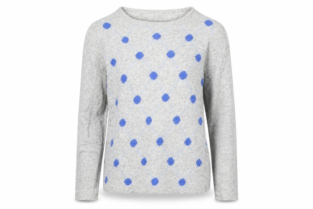 Front view of Benedetta B women’s grey polka dot jumper, size S