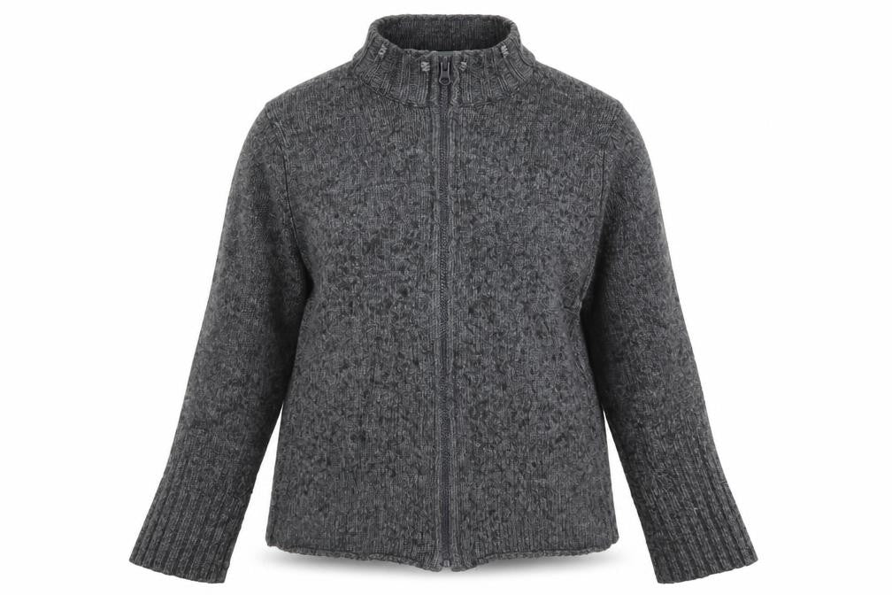 Front view of Marks & Spencer women’s grey full zip jumper, size UK 16