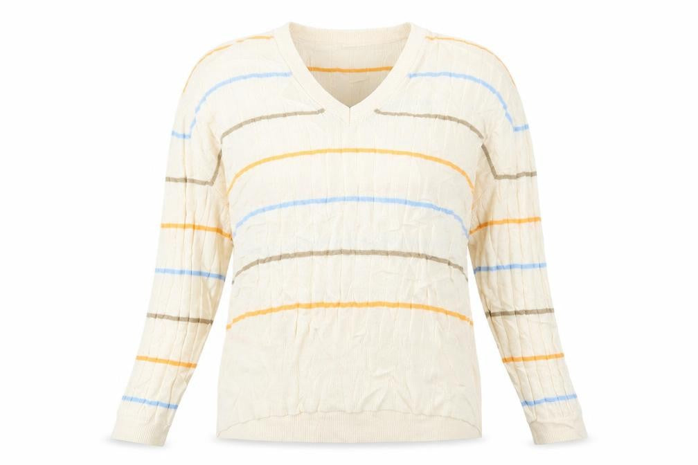 Front view of Marks & Spencer women’s ivory striped knit jumper, size XL