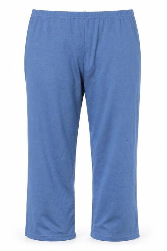 Front view of men’s blue jogger trousers, size 32, 28-inch leg