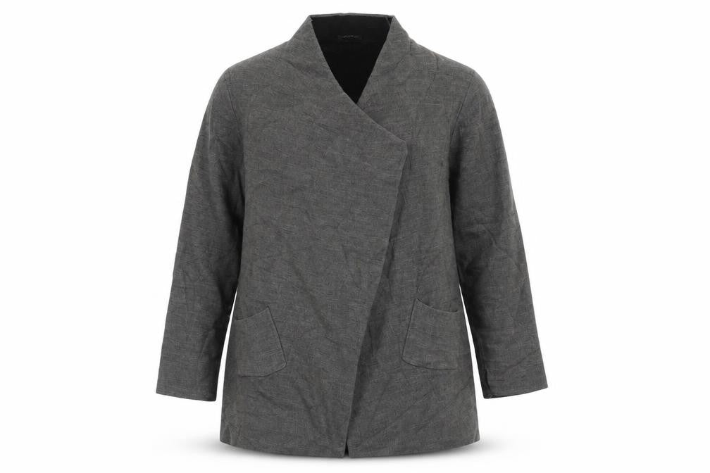 Front view of roamn women’s grey cardigan jumper, size UK 14