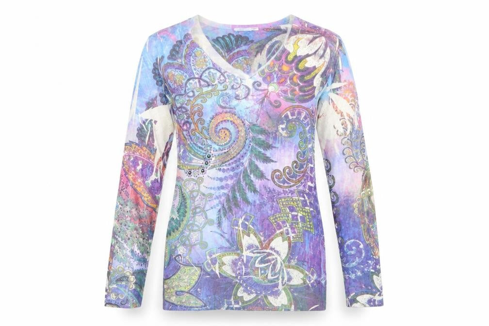 Front view of emma women’s purple floral jumper, size M